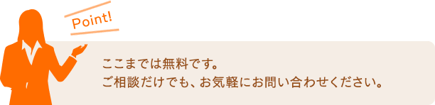 ここまでは無料です。ご相談だけでも、お気軽にお問い合わせください。